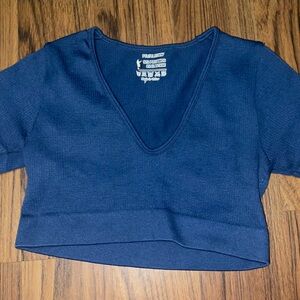 Blue V-Neck Crop Top
